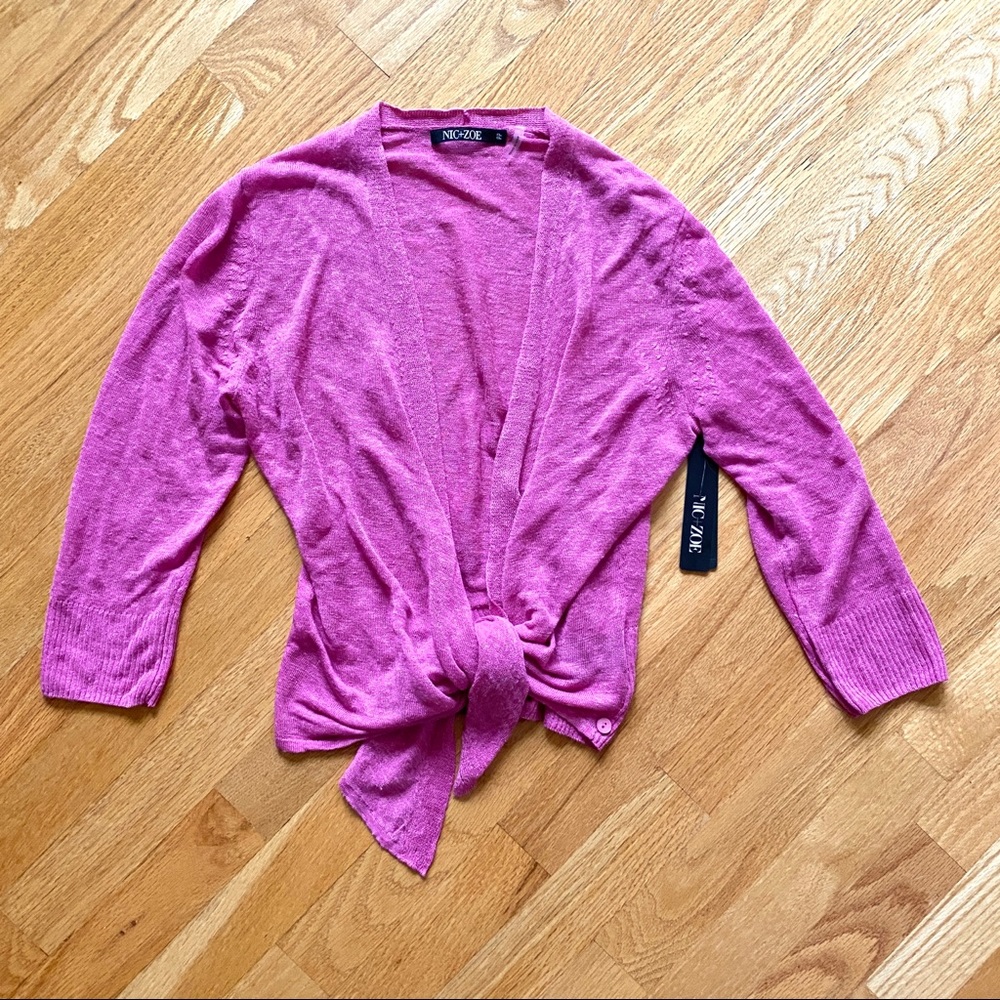 NIC + ZOE 4 way rose pink light linen cardigan NWT PP petite small wrap tie